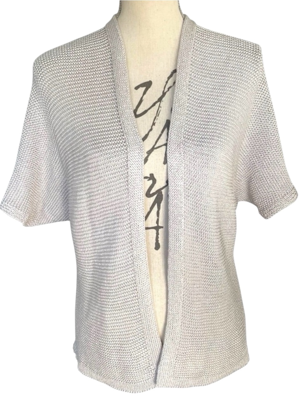 M Made in Italy Taupe/Grey Short Sleeve Texture Open Front Cardigan Sweater (XS)